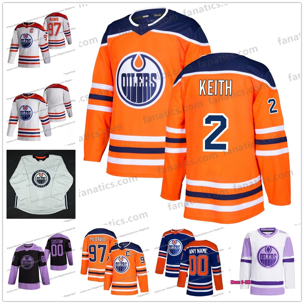 

97 Connor McDavid Edmonton Oilers 2 Duncan Keith 2021 Reverse Retro Jersey 29 Leon Draisaitl Jesse Puljujarvi Ryan Nugent-Hopkins Wayne Gret, Black;red