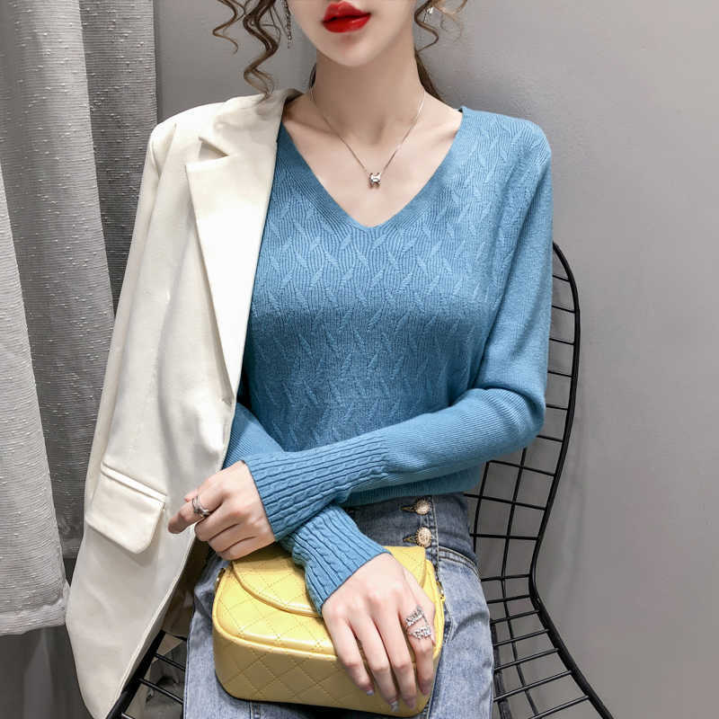 

autumn winter thick Sweater Pullover women long sleeve Fashion V-Neck bling Button chic knit sweater top 210604, Black