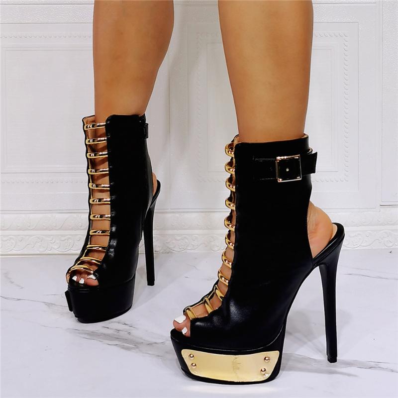 

Sandals Plus Size 47 For Women 2021 Gold Platform High Heels Slingback Summer Ankle Boots Party Dance Dress Pumps Female Quality, As pic