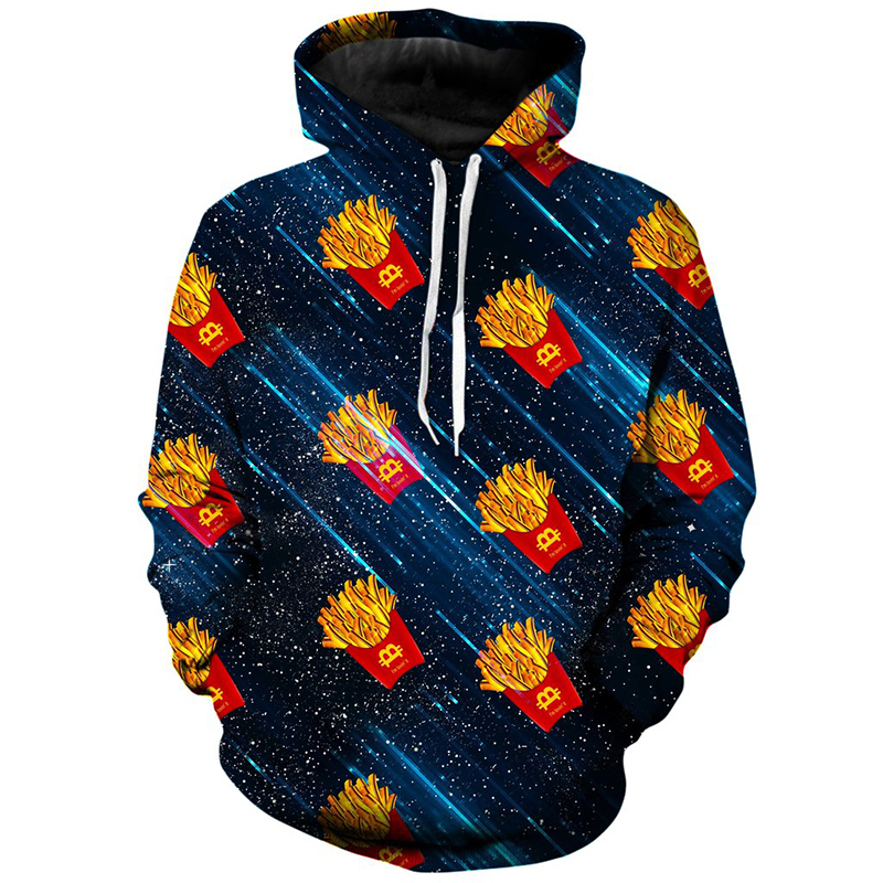 

Fries pattern Fierce 3D printing hoodie visual impact party top punk goth round neck high quality sweater hoodie, Black