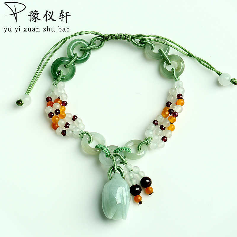 

Yu YiXuan Natural jade roses braided bracelet genuine A goods emerald retractable bracelet female simple jewelry CX200623