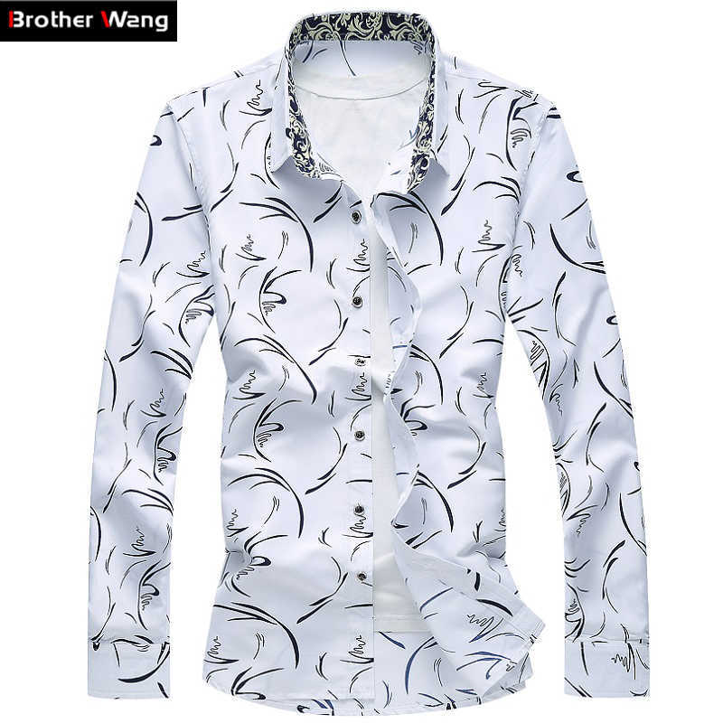 

Men's Shirt Large Size Business Leisure Print Long Sleeve Slim Male Brand Casual 5XL 6XL 7XL 210721, Navy