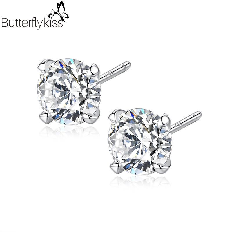 

Stud BK Real 925 Sterling Silver Earrings For Women Girl 3mm 4mm 5mm 6mm White Zircon Ear Engagement Jewelry Gift To Girlfriend, Golden;silver