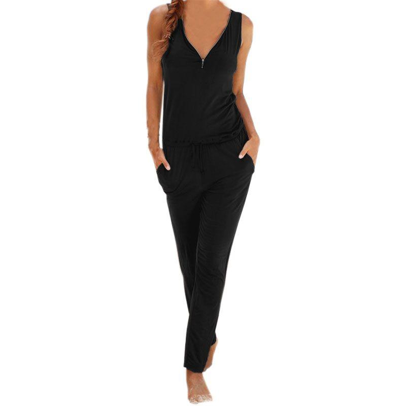 

Women's Jumpsuits & Rompers Plus Size Sleeveless Womens Casual V-neck Summer Beach Loose Jumpers Romper Solid Zip Up Long Overalls LX341, Blue