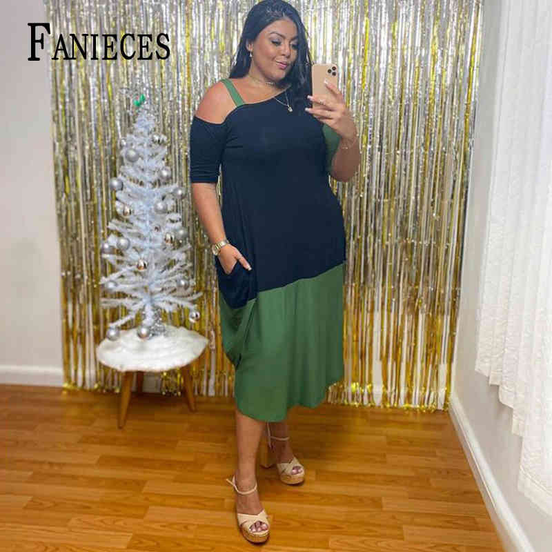 

Women Loose Dresses Large Size Slash Neck Short Sleeves Patchwork African Casual Summer Dress kobieta sukienka robe 210520, V27.1-7076n