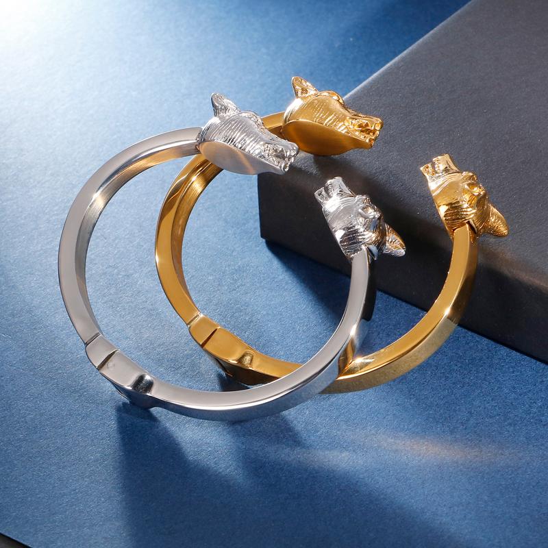 

Link, Chain 6mm Wide 66mm Inner Silver / Gold Stainless Steel Solid Open Mens Fashion Cool Wolf Bracelet