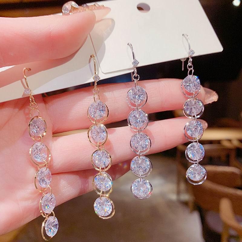

Circles Zircon Long Earrings For Women Korean Style 2021 Jewelry Statement Shinning Stones Earings Wholesale Dangle & Chandelier