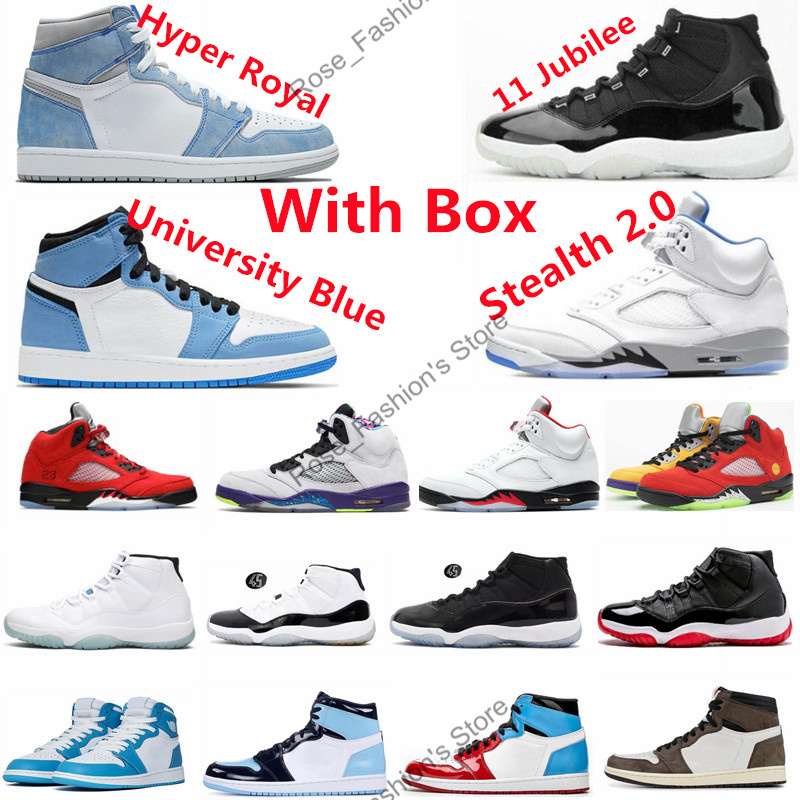 

1 Hyper Royal University Blue Basketball Shoes 11 11s Jubilee Bred 5 Stealth 2.0 Raging Bulls Red Fire Sports Sneakers With Box, 2#