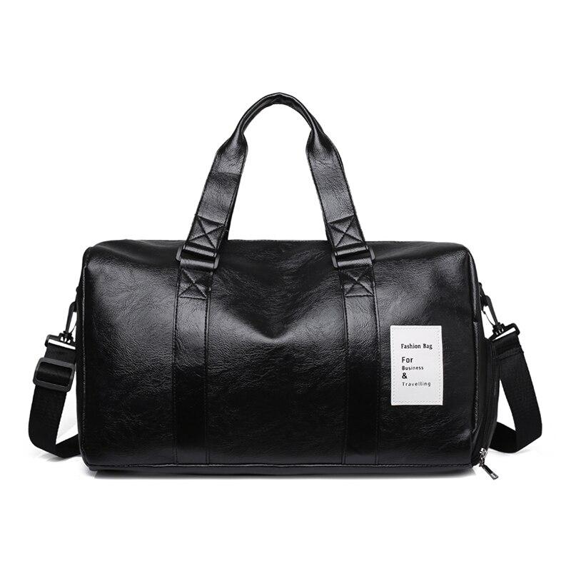 

Duffel Bags Unisex Travel Soft Leather Duffle Bag Luxury High Quality Suitcase Fitness Men Handbag Weekender Luggage With Shoes Packet, Black