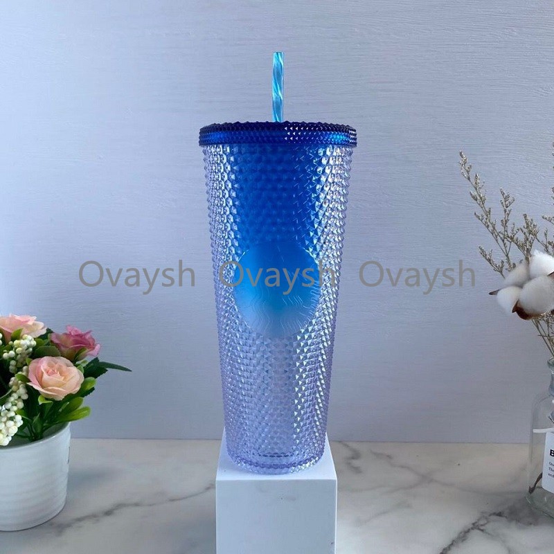

2021 Starbucks Double Gradient Blue Durian Laser Straw Cup 710ML Tumblers Mermaid Plastic Cold Water Coffee Cups Gift Mug, Customize