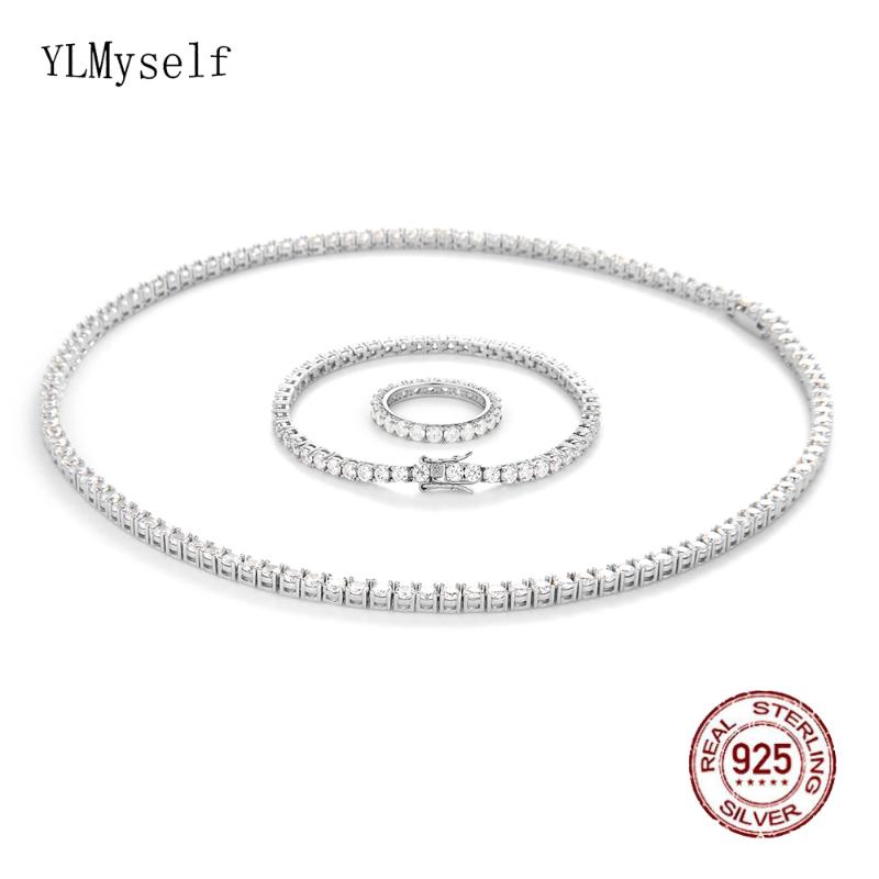 

Bracelet, Earrings & Necklace Solid 925 Sterling Silver Tennis Necklace(41-55CM, 16-22 Inch) Bracelet(15-21CM) Ring Set With Shiny 3mm Zirco, Black
