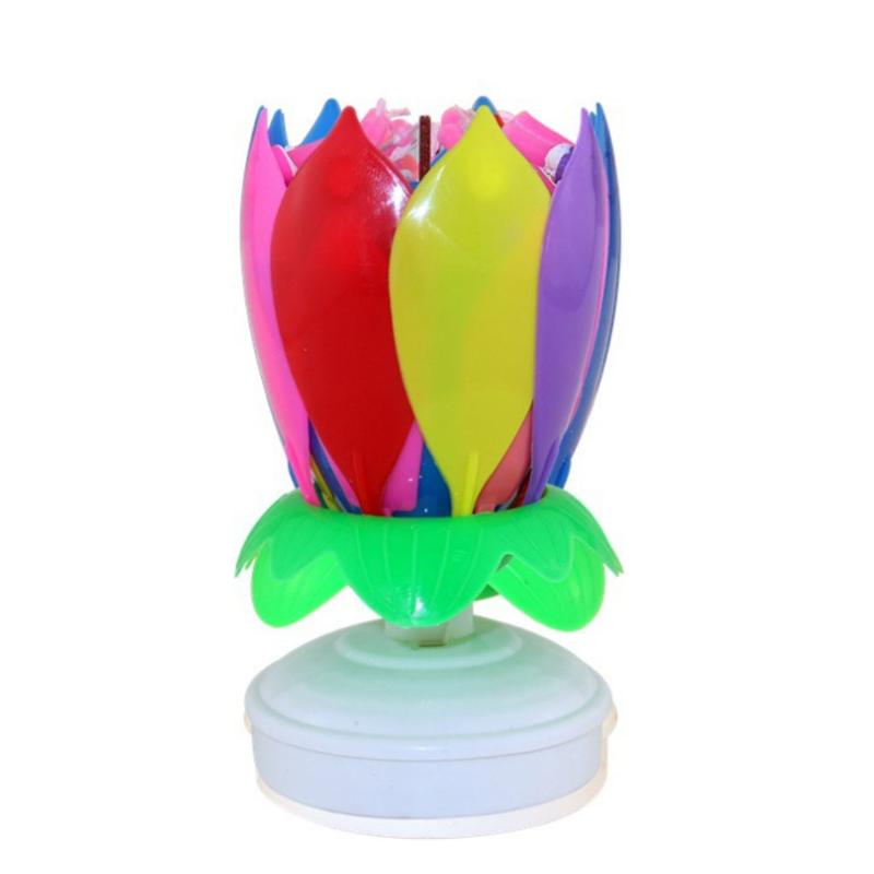 

Candles Candle Lotus Flower Rotating Happy Birthday Musical Party Diy Cake Decoration For Children Gift 2021