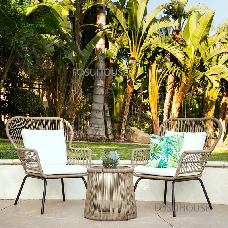 

Camp Furniture Modern Outdoor For Balcony Terrace Rattan Chairs Tea Table Three Piece Set Courtyard Garden Leisure Armchair