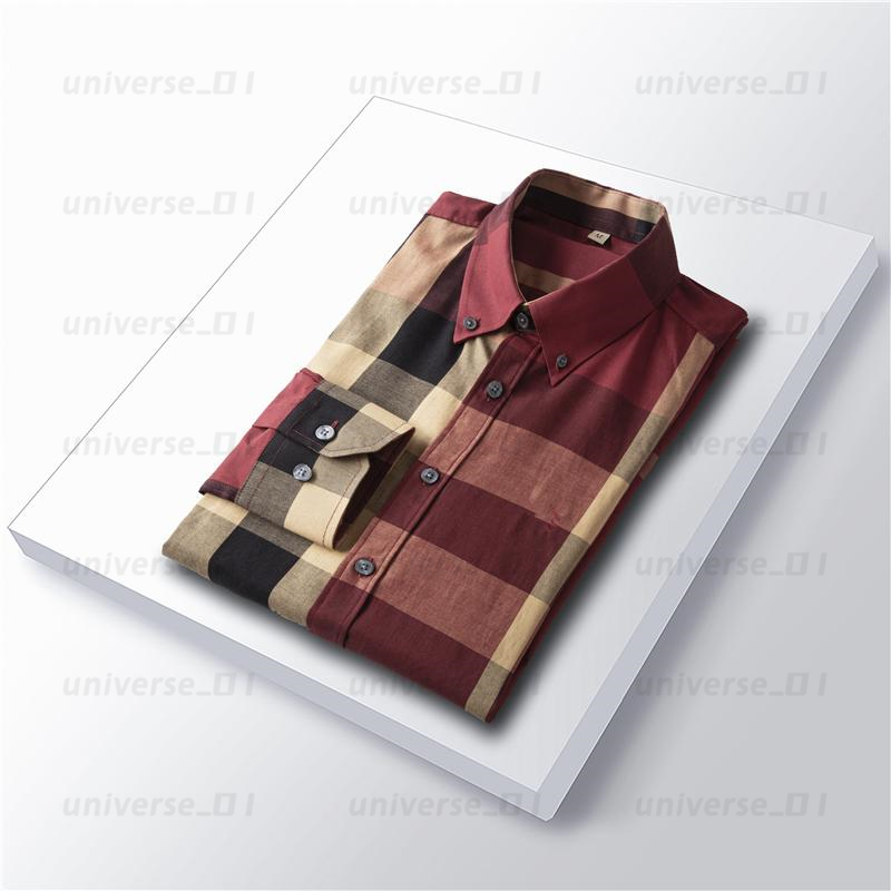 

Mens Dress Shirts Luxury Slim Silk T-shirt Long sleeve Casual business clothing plaid brand color M-3XL 0E13, High quality
