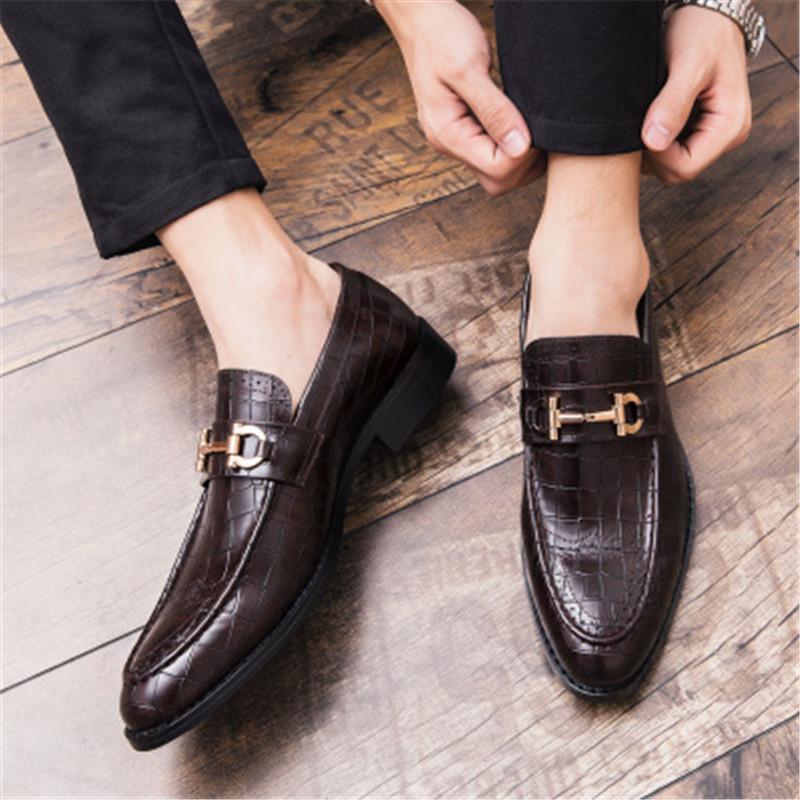

High Quality Men Formal Business Brogue Shoes Men's Crocodile Dress Shoe Male Casual Leather Wedding Party Loafers Plus Size, Black