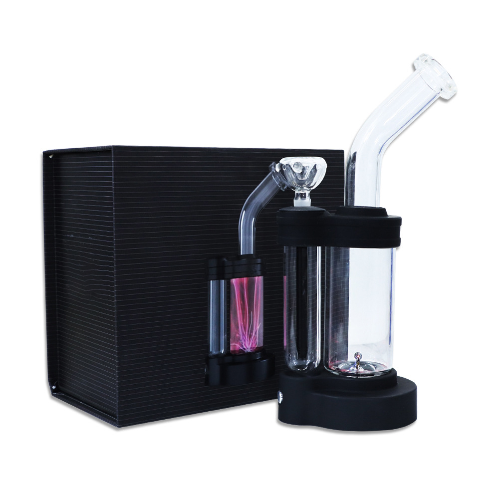 

2022 Hookah glass bong water pipe new European and American sell like hot cakes plasma black with flashing glass tesla electric arc hookahs