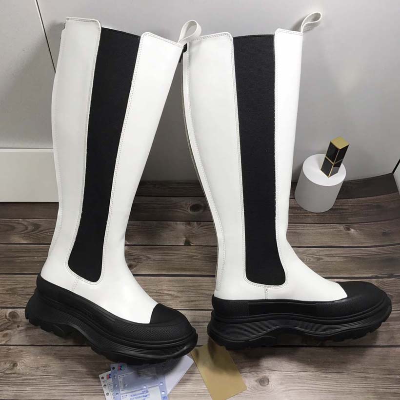

Women Knee Boots Designer Black and white Platform Boot Real Leather shoes Fashion shoe Winter Fall with box 01, #5