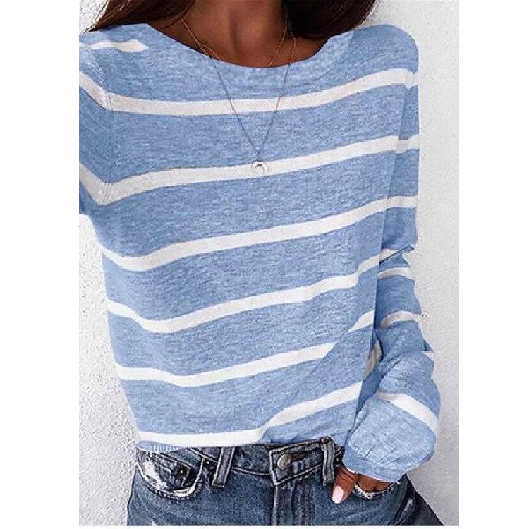 

Women' T-Shirt Fashion Striped Tshirt Long Sleeve Tee Top Female Spring Autumn Woman Drop, Blue