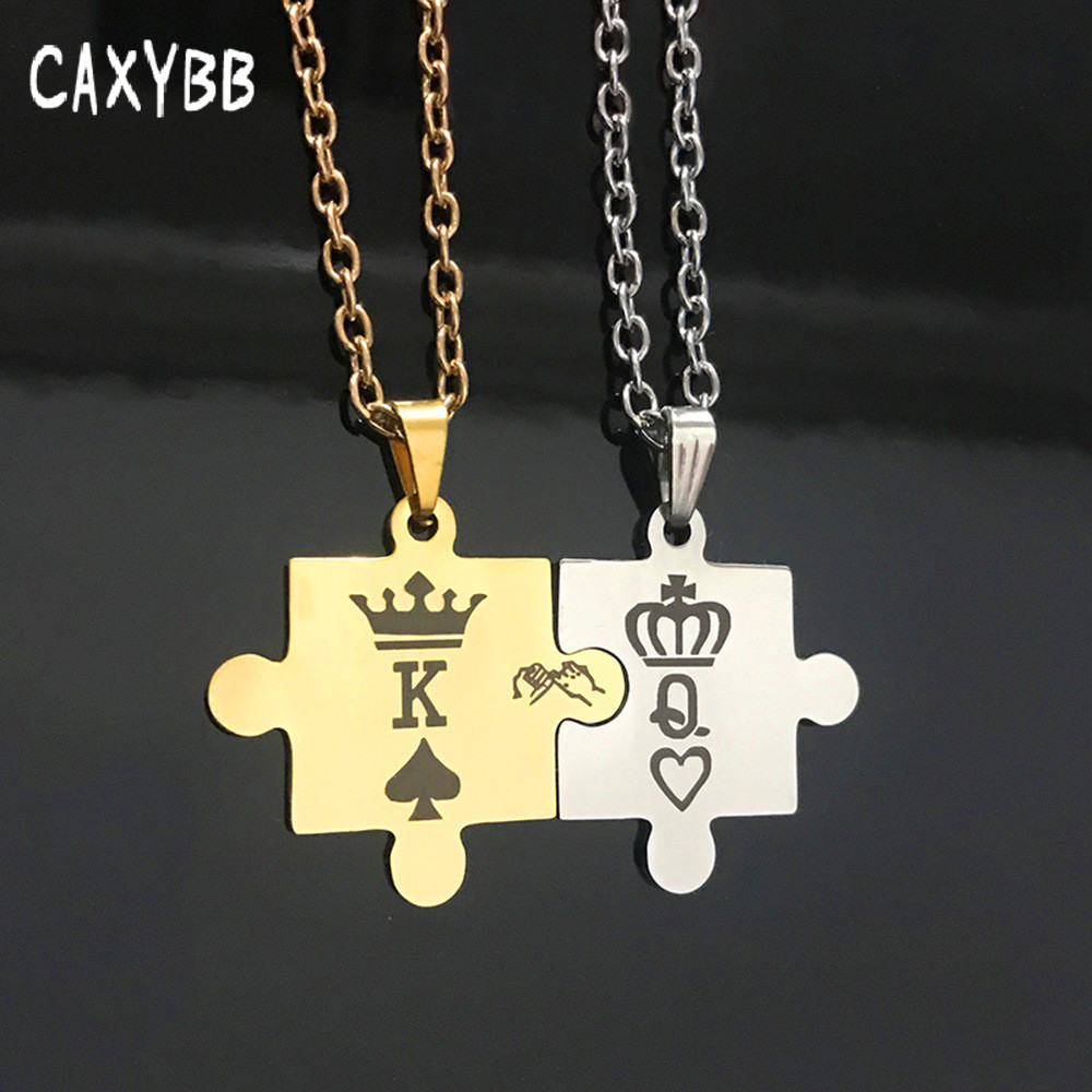 

stainless steel jewelry couple necklace king queen Crown pendant accessories