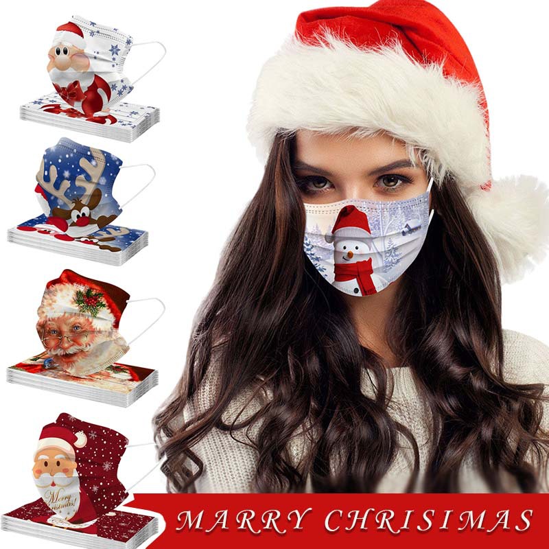 

Christmas Masks Adult Face Mask Printing Santa Claus Unisex Breathable Dustproof Cover Anti-dust Anti-Fog Disposable Facemask