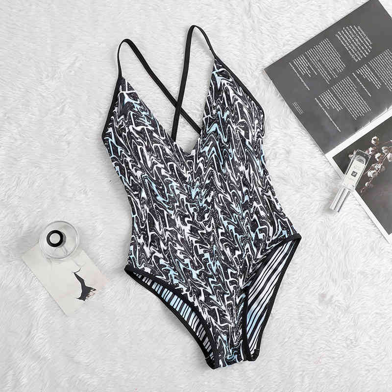 

FD trendy women' sexy FF letter printing gradient triangle one piece swimsuit