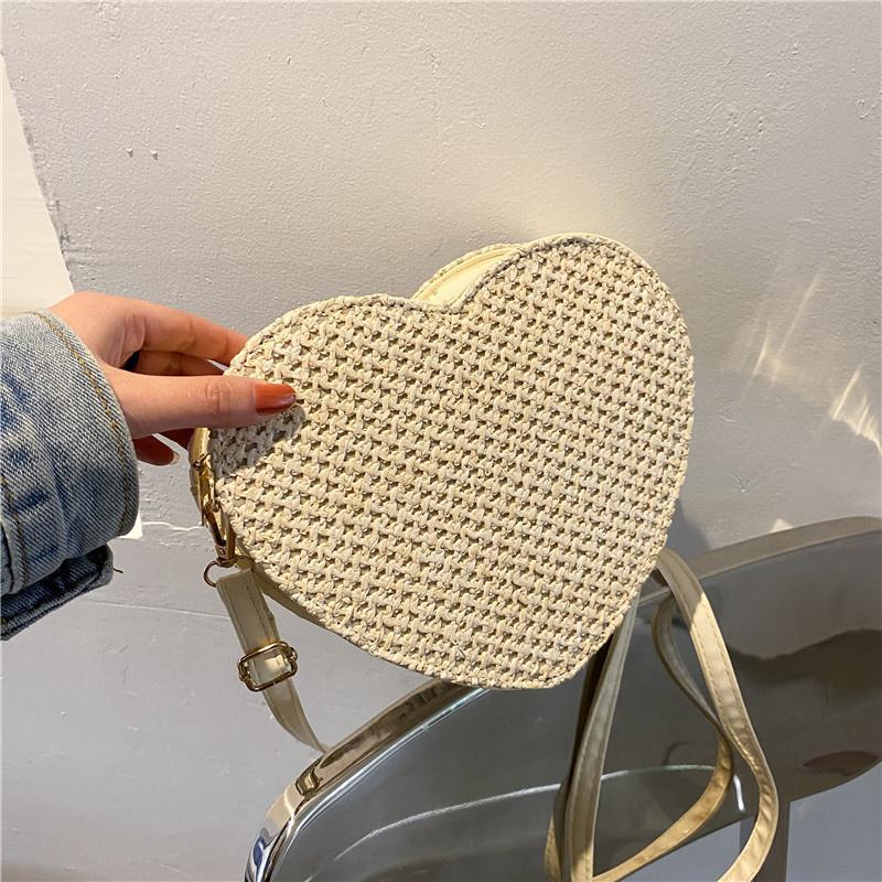 

Straw Plait Heart Shape Beach Bags Shoulder Slanted Across Bag Handbag Coin Purses Summer Casual Women's Holiday Weave Handbags Cross Body, Daisy
