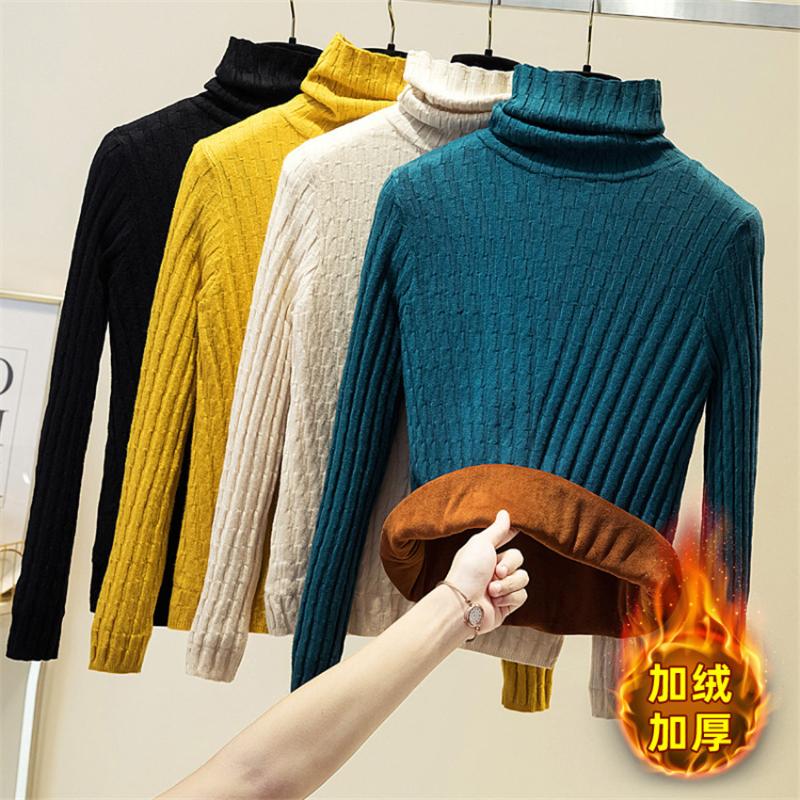 

Women's Sweaters Autumn Winter Warm Thick Pullover Tops Velvet Lining Women Long Sleeve Knitted Sweater Female High Quality Jumper Pull Femm, White;black