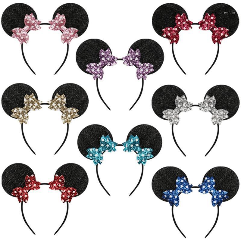 

Hair Accessories 10pcs/lot Halloween Glitter Mouse Ears Headband Dot Bow Festival Sequins Bows Hairband Girls For Princess Party, Purple