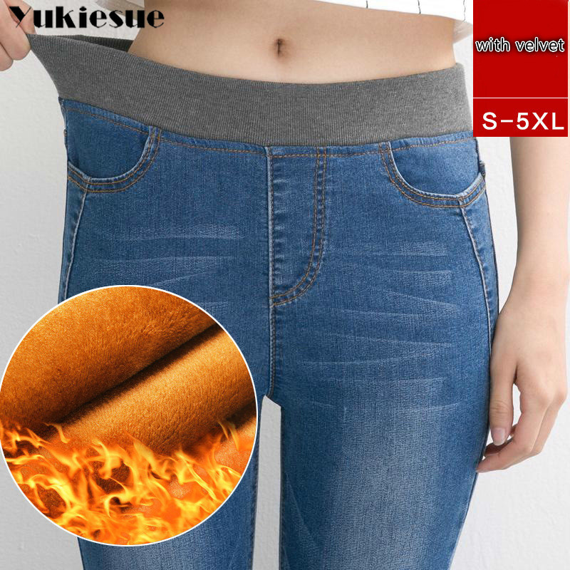 

Plus Size Winter Jeans Pants For Women Faux Denim Pencil Warm Thickening Fleeces Leggings Casual Legging Female jeans 210518, Light blue velvet