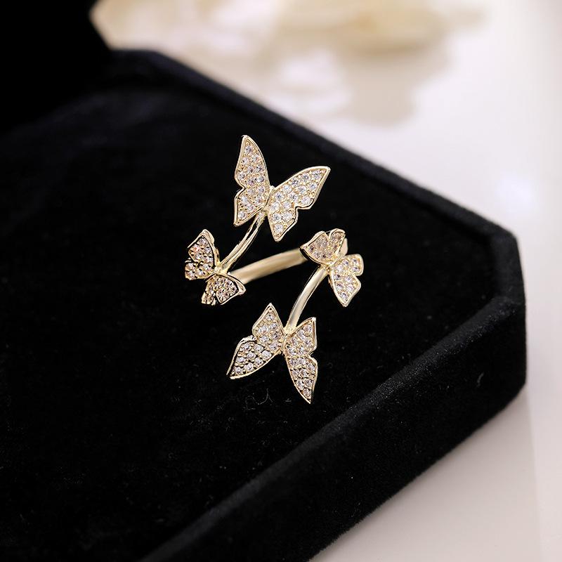Wedding Rings Trendy Gold Color Women With Multiple Butterflies Accessories, Crystal Adjustable Finger Ring Engagemen Party Gift Jewelry-image-711467699