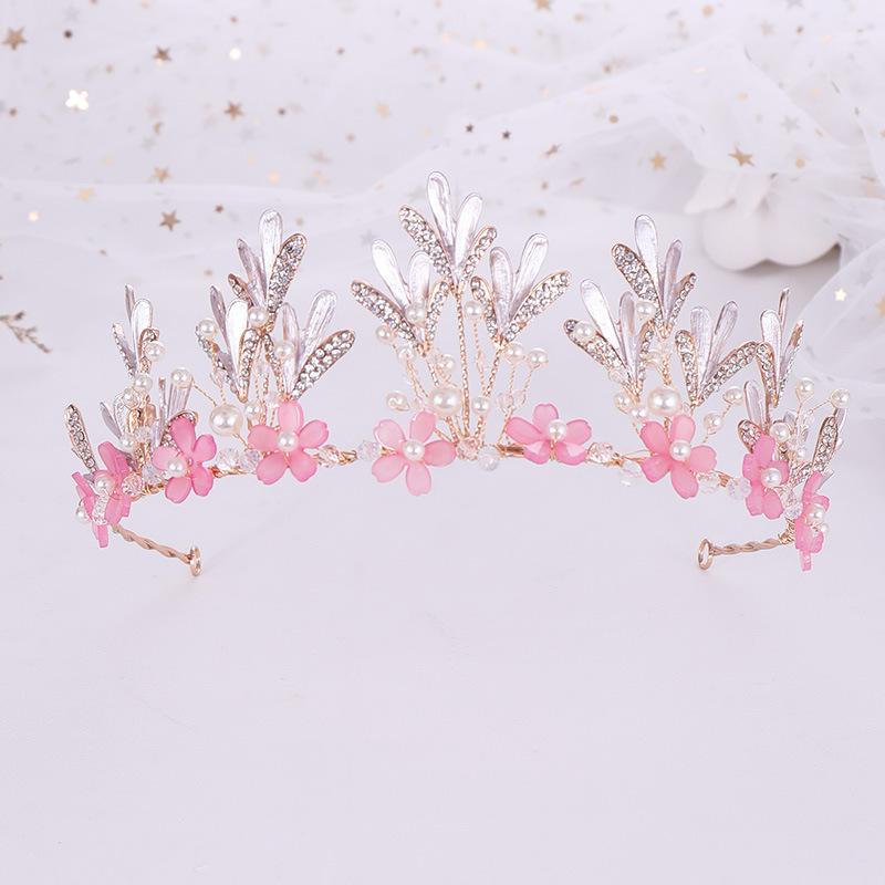 

Hair Clips & Barrettes Bridal Crown Pink Flower Crystal Headdress Children's Performance Wedding Dress Accessories, Golden;silver