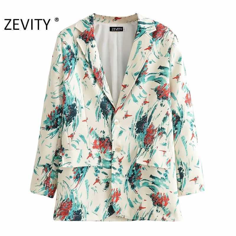 

Zevity women vintage abstract print chic leisure blazer coat ladies long sleeve button casual pocket outwear suit tops CT570 210603, As pic ct570eu