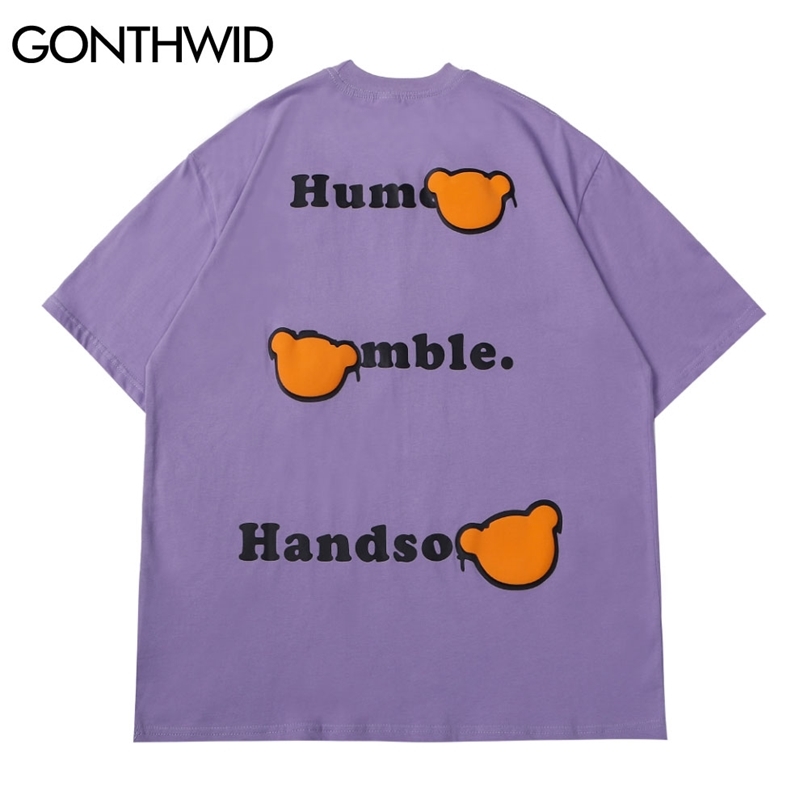 

Harajuku Tshirts Streetwear Cartoon Bear Head Casual Cotton T-Shirts Men Hip Hop Fashion Short Sleeve Loose Tees Shirts 210602, Black