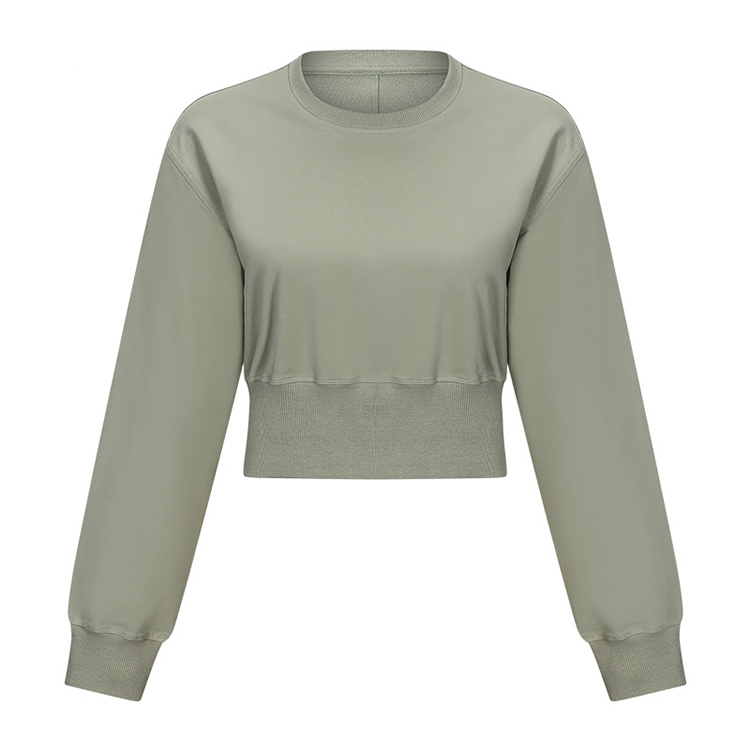 

lu-DS123 Yoga clothes fashion women's round neck outdoor sports and leisure fitness long-sleeved breathable sweater with logo, Black