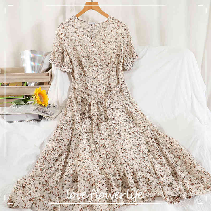 

LoveFlowerLife Summer Casual Floral Print Short Dress V Neck A Line High Waist Mid-Calf Vintage Women Dresses 210521, Black