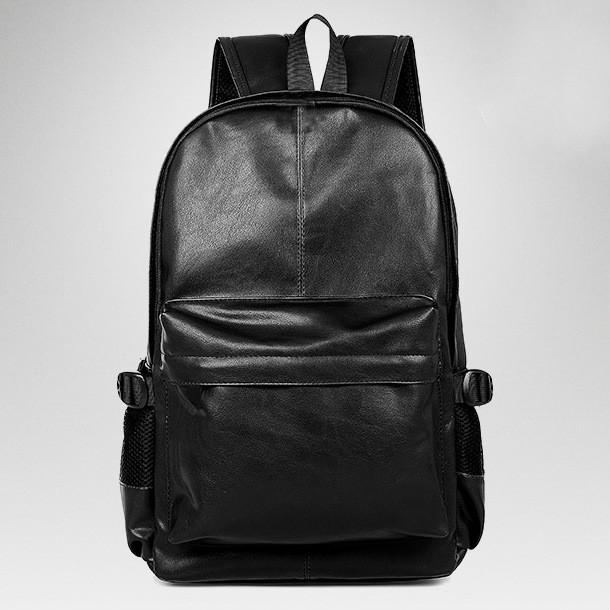 

Backpack Solid Retro PU Men's Large Capacity High Quality Microfiber Leather Shoulder Bag Student Business Laptop, Black