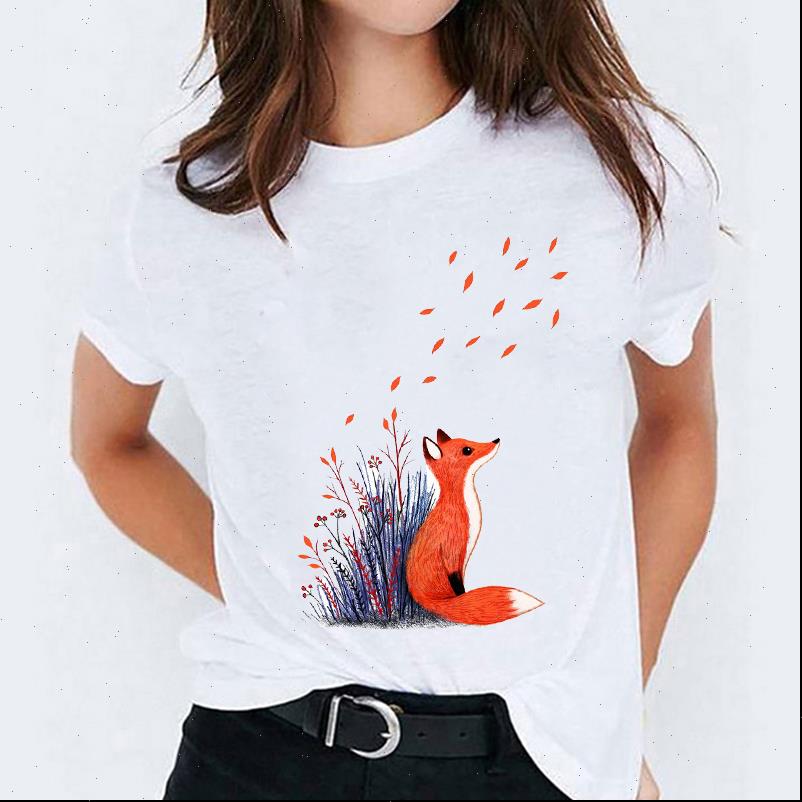 

graphic fox cartoon animal women t shirts 90s style clothing trend fashion print lady womens female tee shirt, White