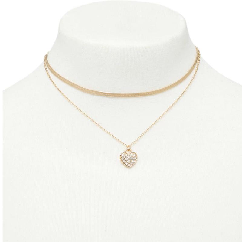Pendant Necklaces Trendy Exquisite Crystal Peach Heart Double Layered Necklace Women Fashion Clavicle Chain Chokers Jewelry-image-706635572