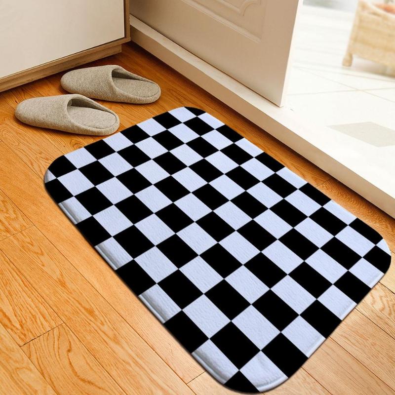 

Carpets White And Black Lattice Bathroom Mat Bedside Rug Soft Flannel Floor Anti-skid Kitchen Rugs Carpet Balcony Doormat