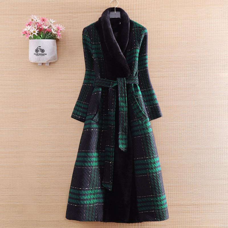 

Women' Wool & Blends Fashion Street Style Women Thick Coat Winter Tweed And Vintage Plaid Warm Elegant Lady Belt Slim Trench -XL, Green
