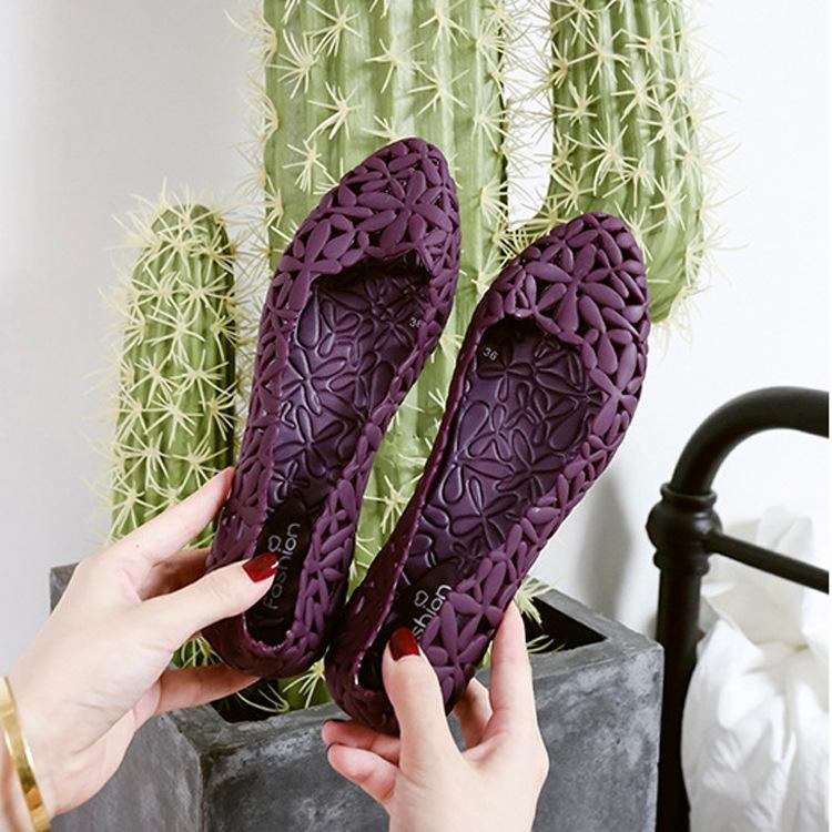 

Summer Style Hollow Out Plastic Sandals Women's Flat Water Leakage Porous Shoes Jelly Dance, Purple