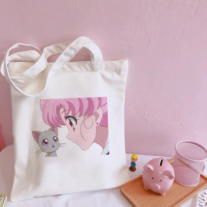 

Sailor Moon Large Capacity Harajuku Fun Casual Ulzzang Women Pink Vintage Canvas Ins Chic Japanese Cartoon Shoulder Bags Storage