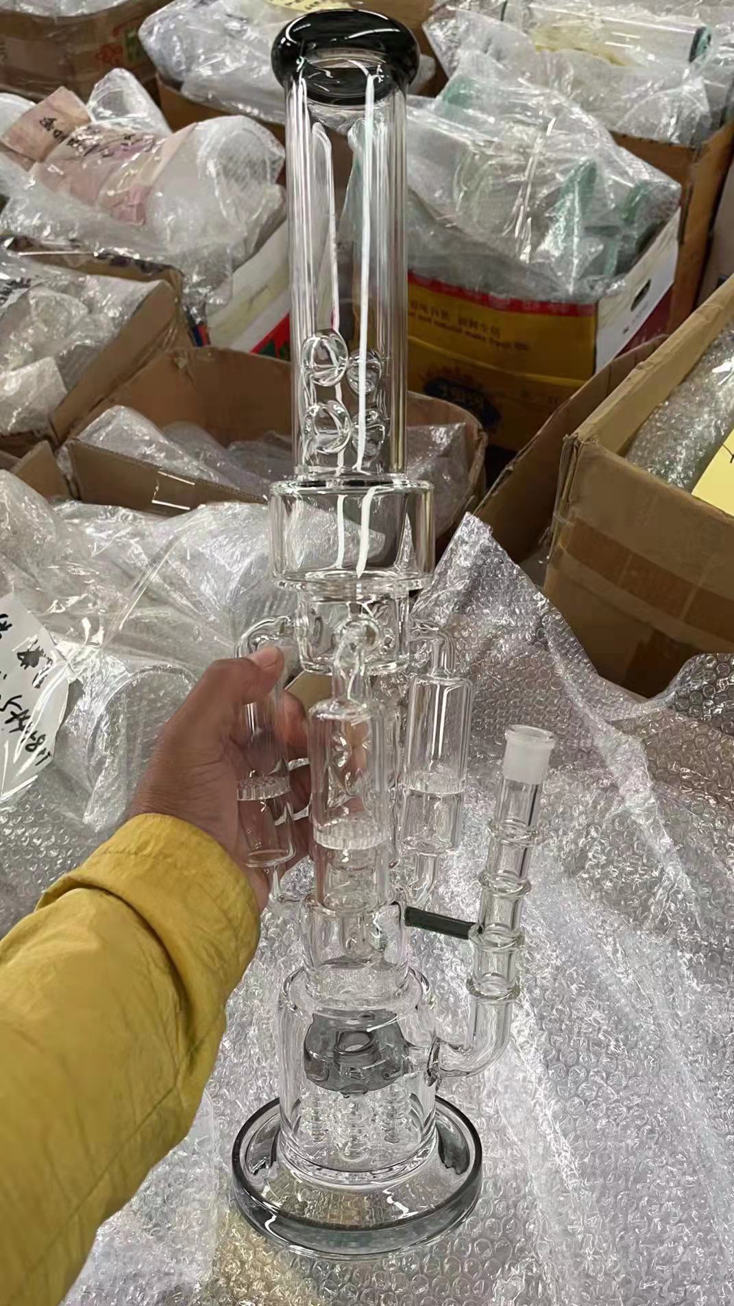 

Vintage 19inch Glass Bong SPRINKLER PERC TO TRIPLE HONEYCOMB hookah CHAMBER ICE Water pipe shisha with Bowl