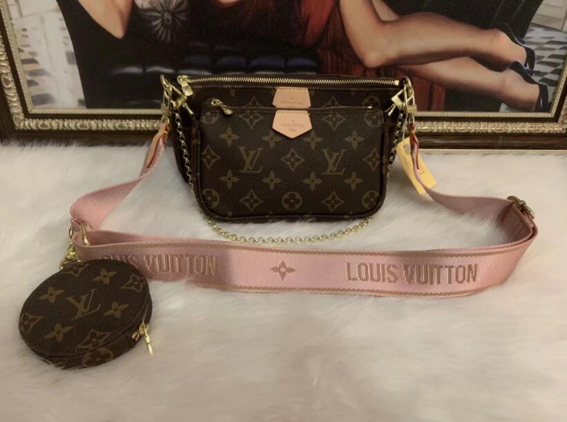 

LV LOUIS Bag VITTON genuino rosa bolsos bolsos multi pochette accessoires moneders 3pcs bags bags bags bolsos de hombro, Red;black