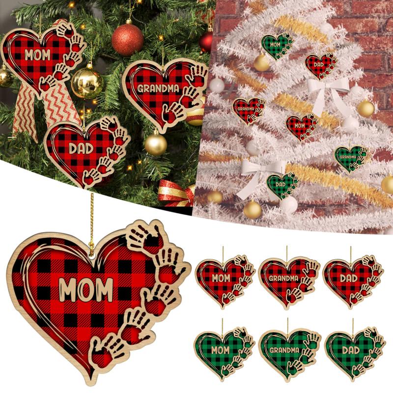 

Christmas Decorations Grandma Mom Heart-shaped Handprint Pendant Tag Personalized Wooden Tree Holiday Gifts 9x9cm