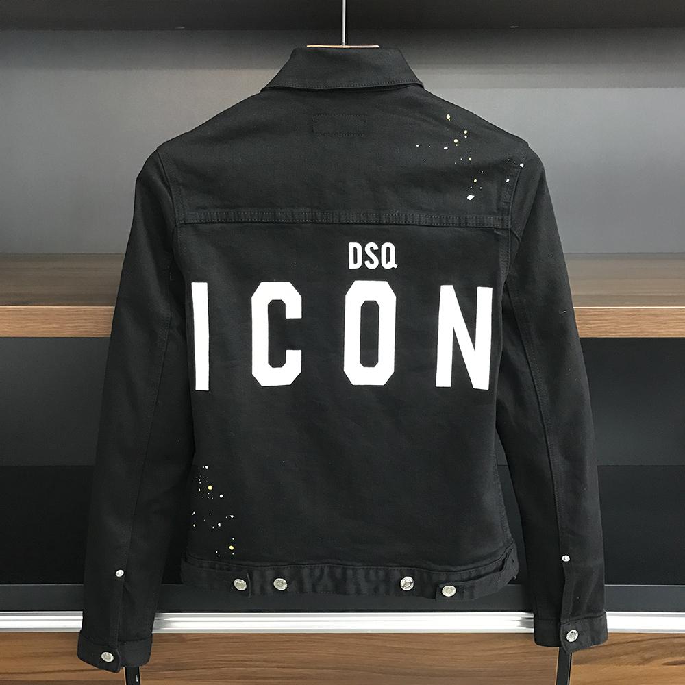 

DSQ denim Jacket men coat black Casual Denim Jacket cotton Turn-down Collar Long Sleeve Denim Bomber jackets for man 9837 UqG DSQ UARED2, Black;brown