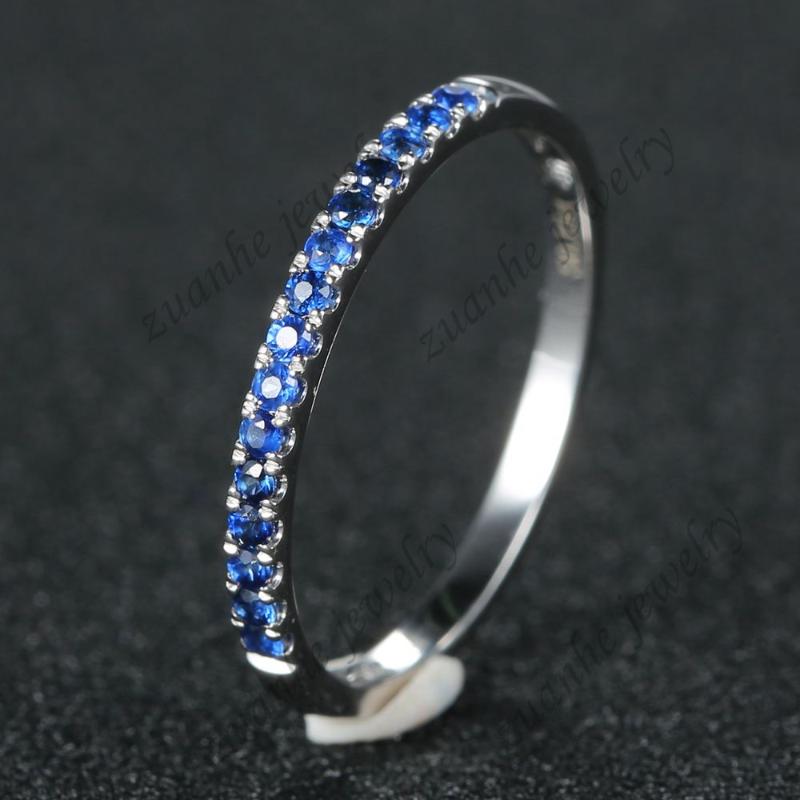 

Cluster Rings BAIHE Full Eternity Natural Sapphires Wedding Band Ring Solid 14k White Gold Engagement Women Fine Jewelry Sapphire