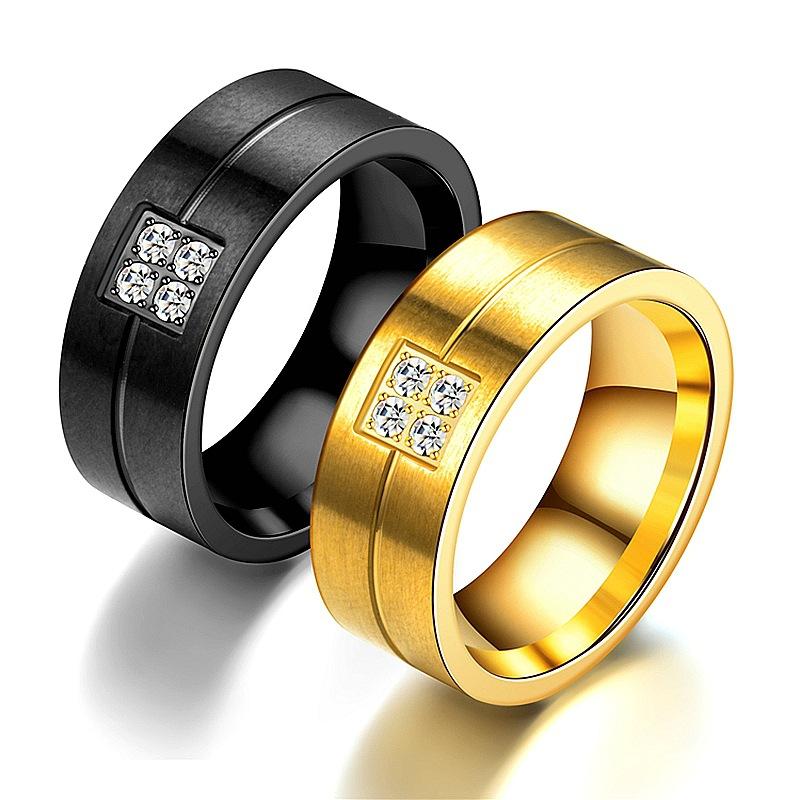 

Wedding Rings Couple High Quality 8mm Stainless Steel Micro Inlay Cubic Zirconia Lovers' Geometry Men Women's Jewelry