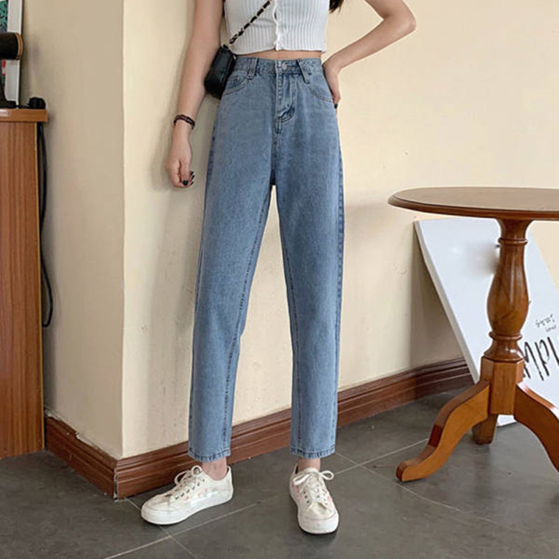 

women's jeans woman breech breeches high waist clothes wide leg denim blue streetwear vintage quality fashion harajuku slacks straight