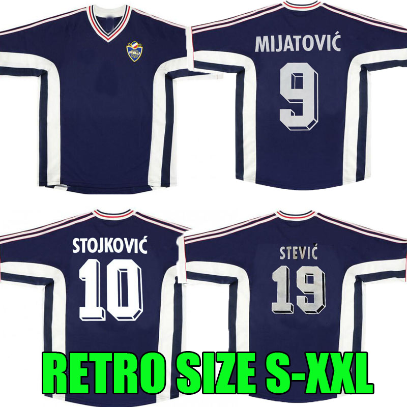 

World Cup Yugoslavia retro Soccer Jersey 1998 1999 2000 home blue away white #9 MILOSEVIC #10 STOJKOVIC Vintage Classic Football Shirts thai quality